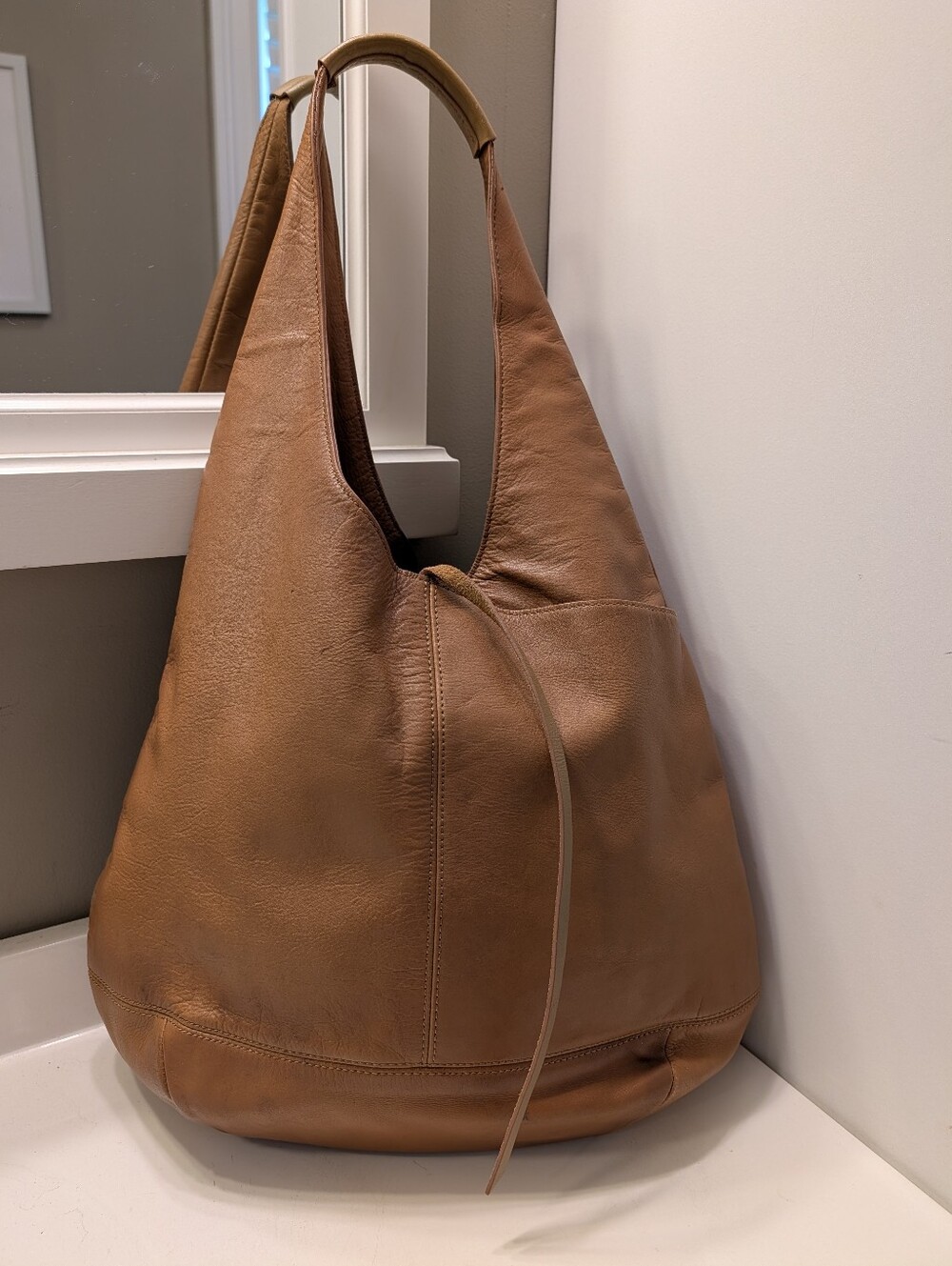 🤎 Vintage Lucky Brand Mia Classic Leather Hobo Shoulder Satchel Bag in Cognac - Picture 9 of 16